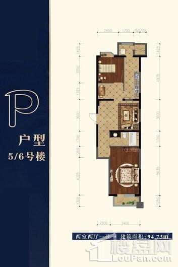 山水文园福海5#6#p户型 2室2厅1卫1厨