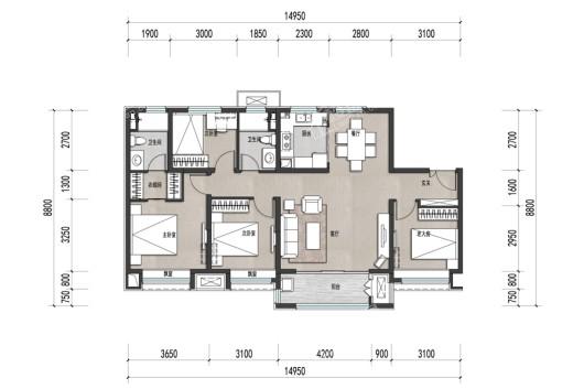 兰州兰州万达城4室2厅2卫户型图-兰州楼盘网