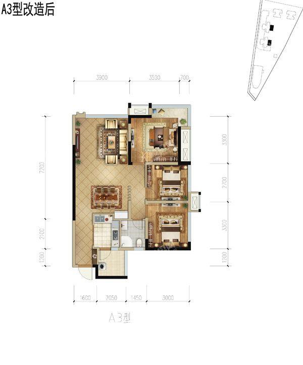 眉山锦悦府3室2厅1卫户型图-眉山楼盘网