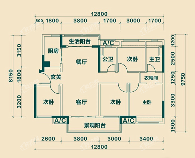 佛山雅居乐常乐府4室2厅2卫户型图-佛山楼盘网