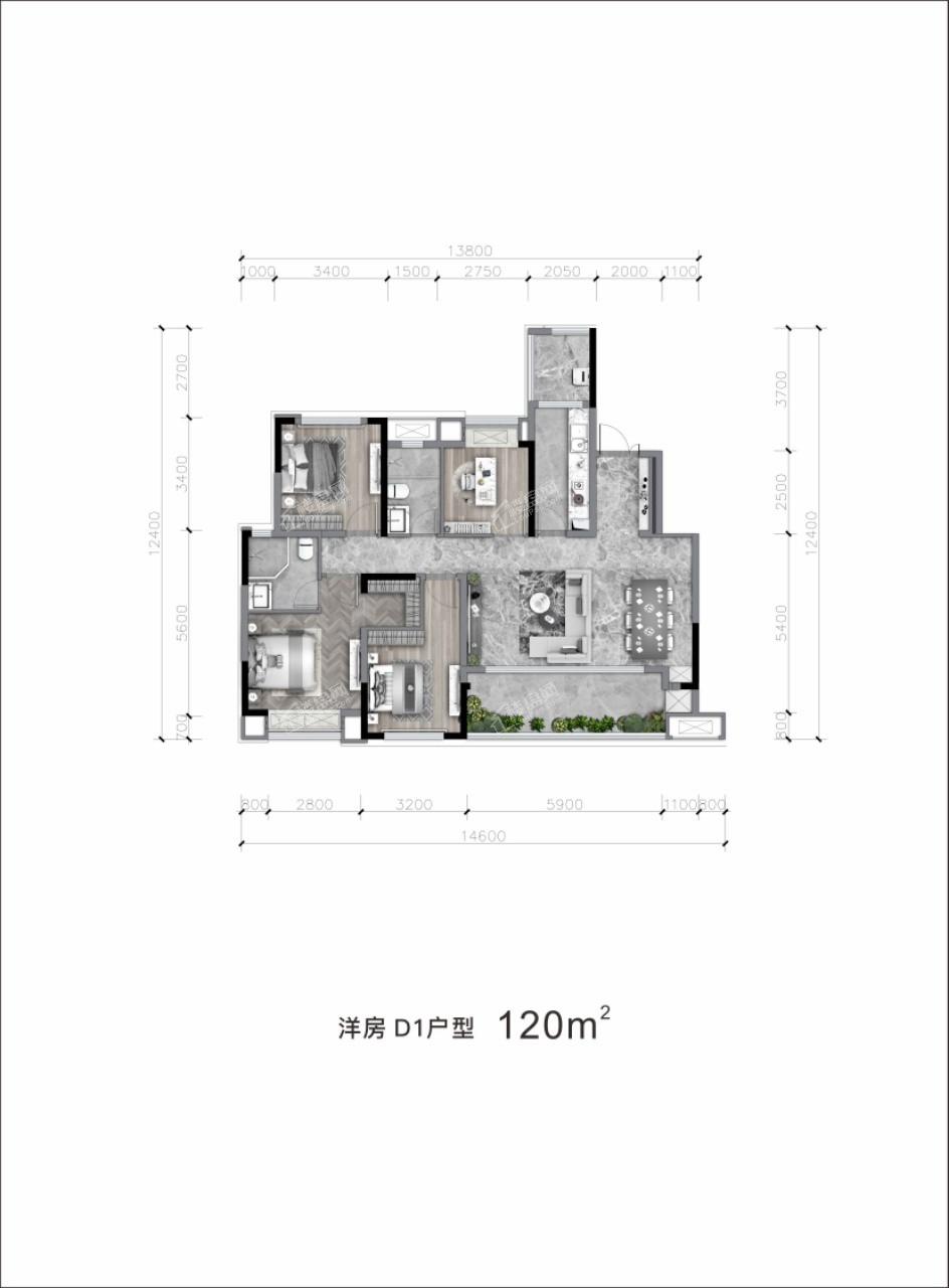 眉山环球融创未来城3室2厅1卫户型图-眉山楼盘网