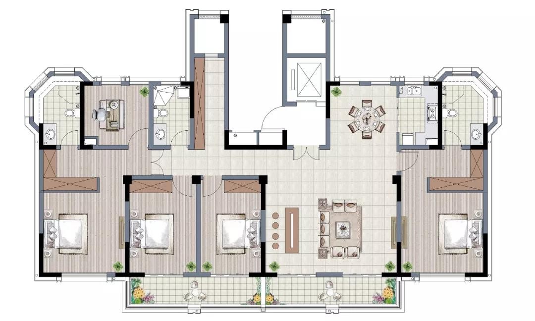 2,户型建面约181㎡(4房2厅3卫)