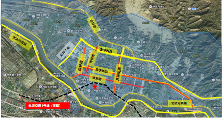 东岗组团,线路长约34km公路公交 南面是北,南滨河路,是连接兰州三大