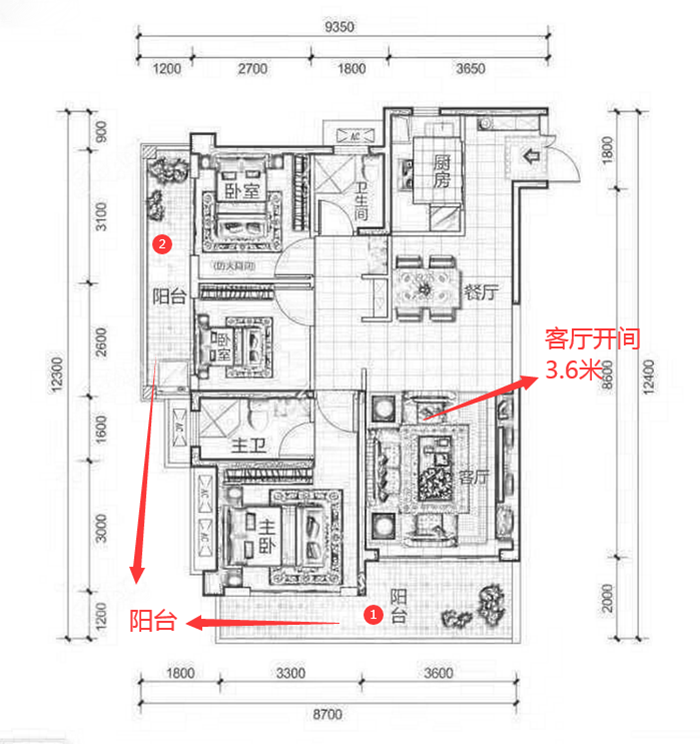 吉祥凤景湾102㎡(3室2厅2卫)户型图