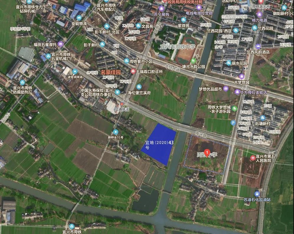 宜兴周铁镇南环路南侧地块将正式开拍 起拍价为4597.18元/㎡起