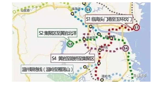 轻轨线路,包括在建的s1中心站至温岭城南,s2黄岩至集聚区,s3临海东塍