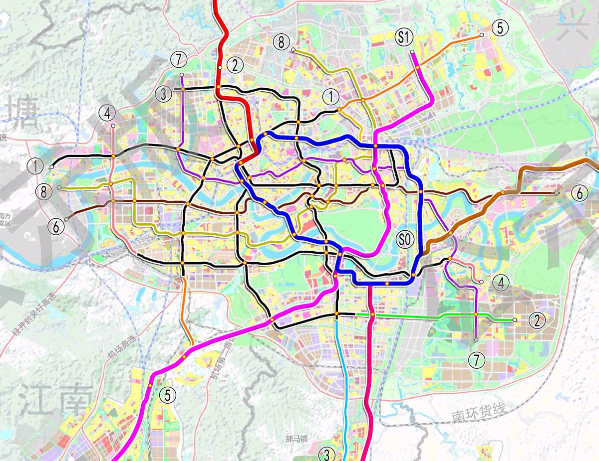 南宁楼市 本网原创 南宁地铁规划期线网方案由13条线路组成,包括8条