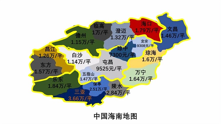 根据中国房价行情网数据,海南2021年4月份,各市县房价分布图,按照东