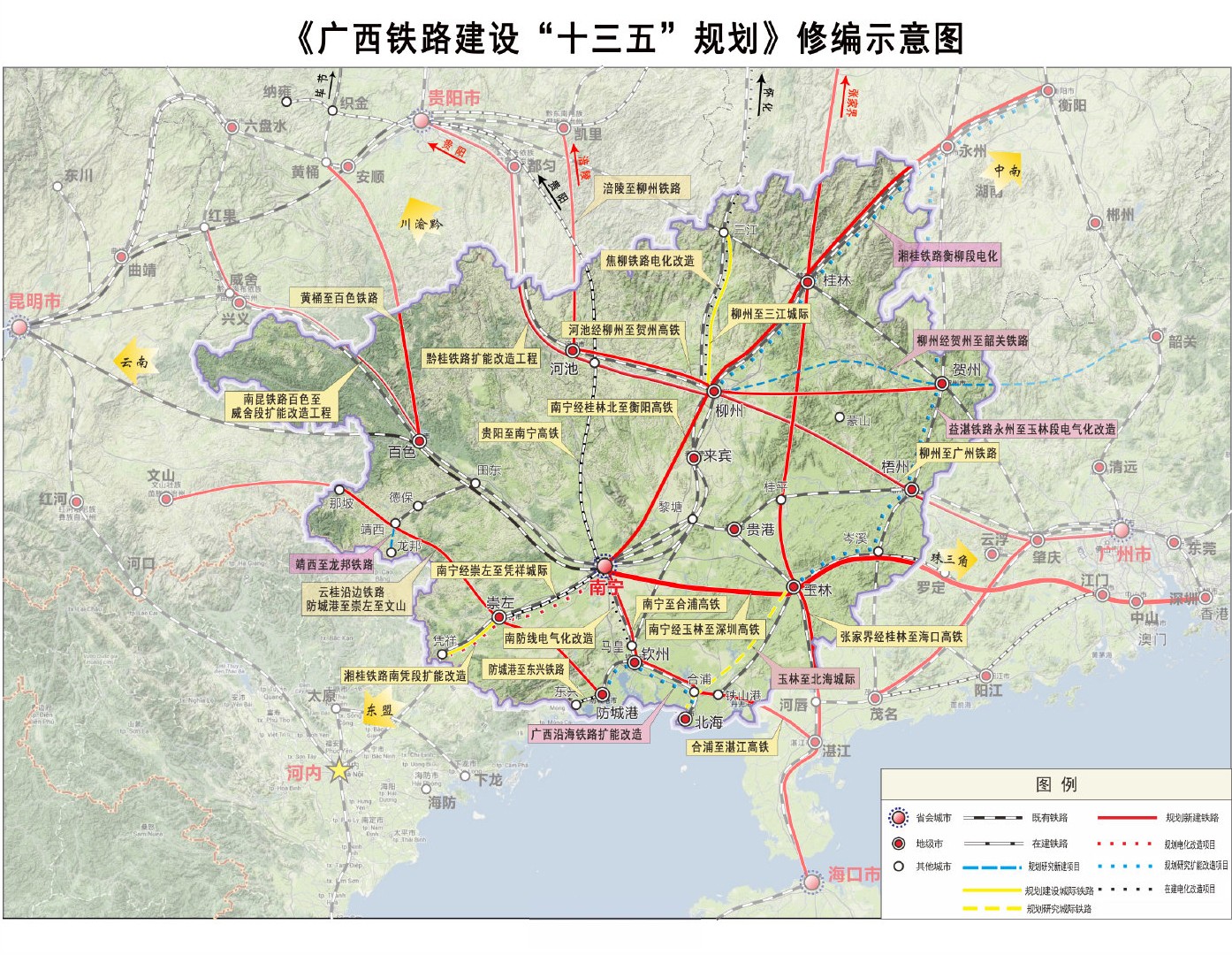 而这,仅仅是广西在建的三条高铁线路之一,目前还有贵南高铁,南玉高铁