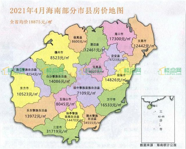 【2021年4月海南部分市县房价地图】