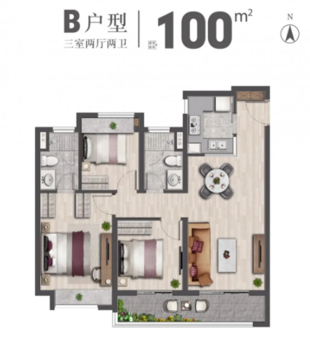 建面约116㎡ 三室两厅两卫