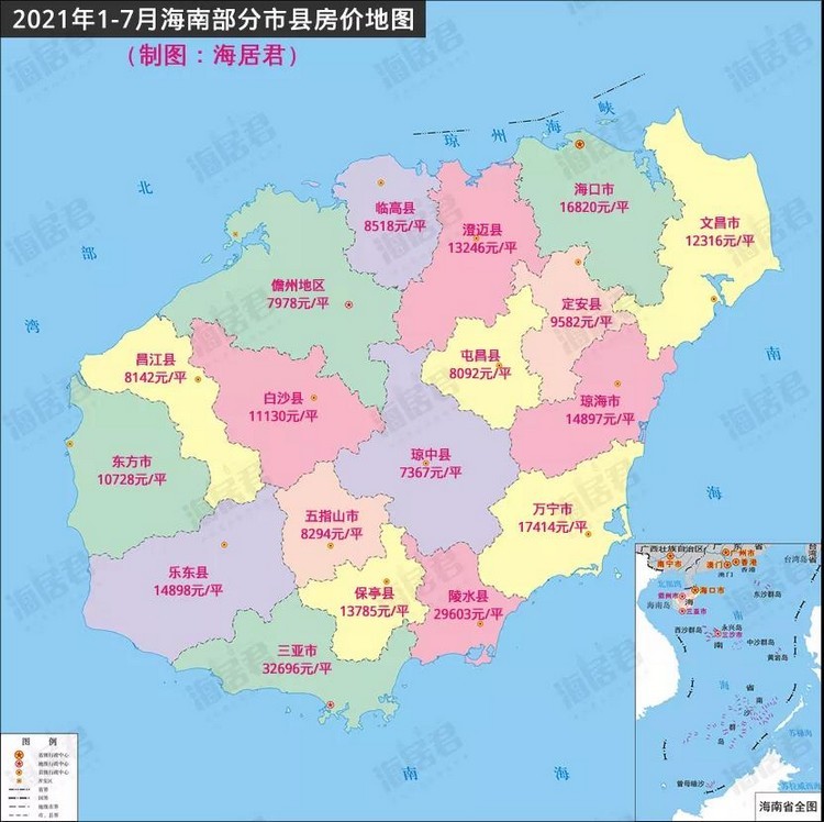 2021年1-7月海南房价地图出炉,海口房价约16820元/平