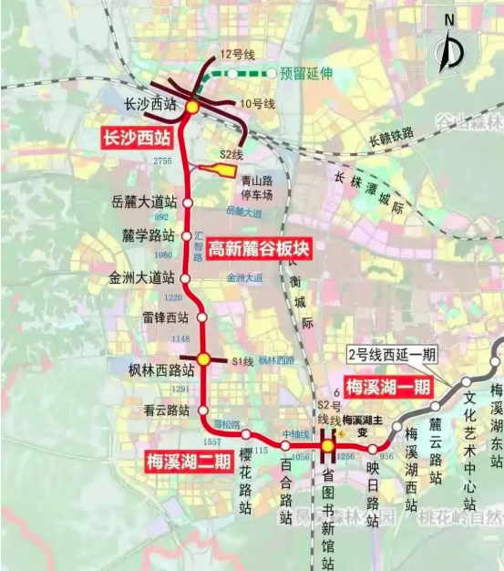 长沙地铁1号线北延线共分为两期,其中,一期工程起自开福区政府站(不含