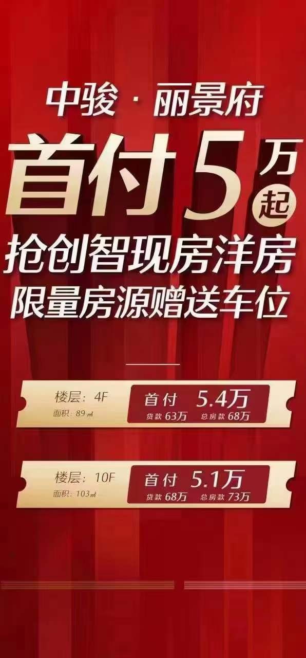 即墨区房产资讯中骏丽景府真首付5万月供3xxx买现房加送车位啦