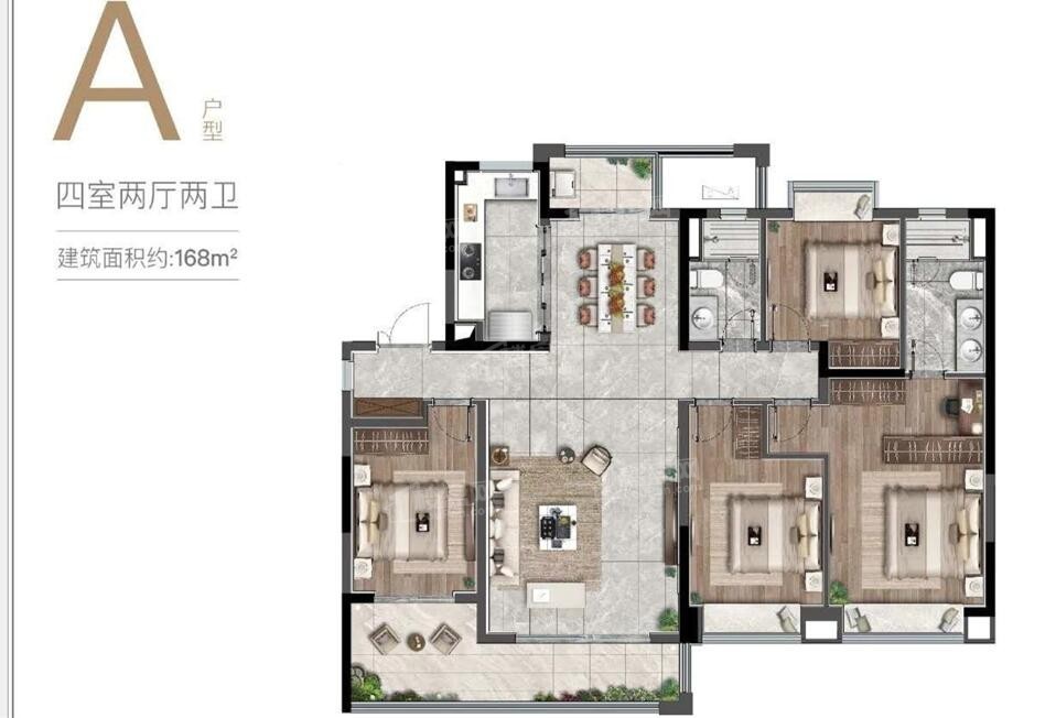 长沙龙湖·春江天玺4室2厅2卫户型图-长沙楼盘网