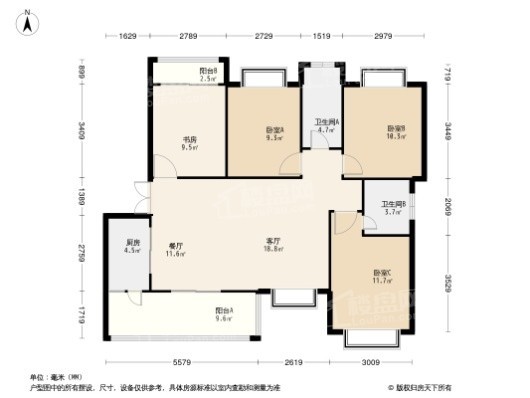 长寿璞缇1号4室2厅2卫户型图-长寿楼盘网