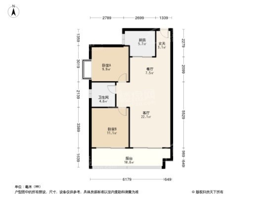 碧桂园红树湾c户型 2室2厅1卫