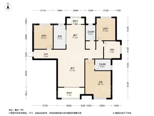 郑州金地名悦4室2厅2卫户型图-郑州楼盘网