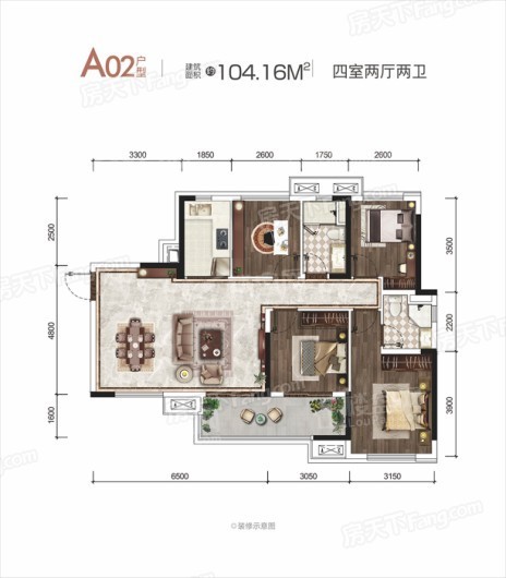 成都海伦堡三千樾4室2厅2卫户型图-成都楼盘网