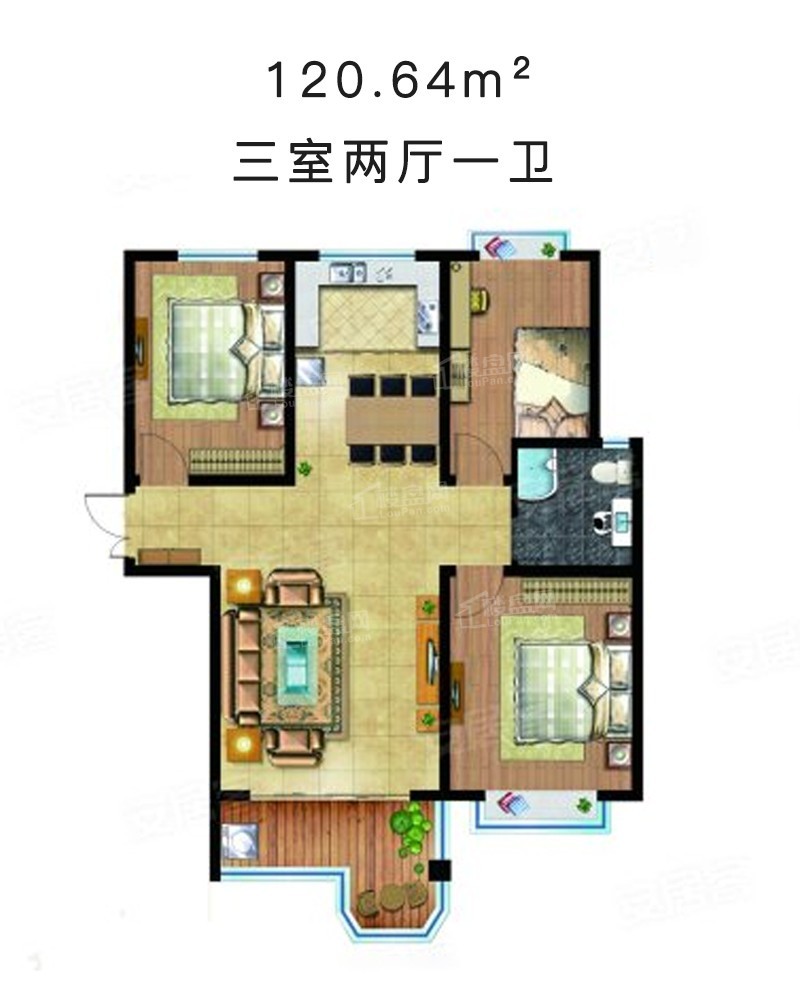 运城鑫地理想城3室2厅2卫户型图-运城楼盘网