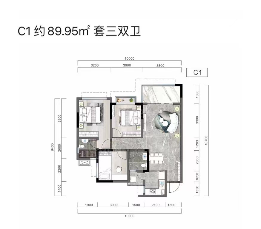 乐山阳光玖著3室2厅2卫户型图-乐山楼盘网