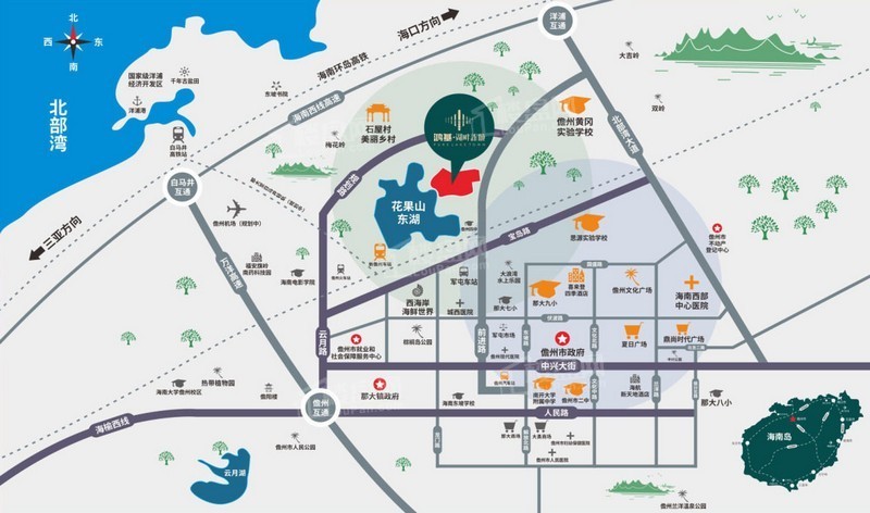 地处儋州市主城区那大镇花果山湖畔,独揽300亩琉璃湖光,尽瞰3000亩花