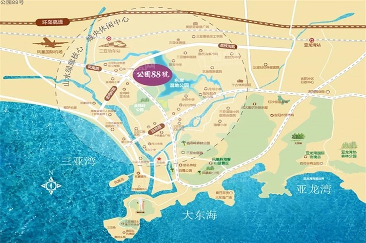 项目地处海南国际旅游岛,海南自贸区(港)北纬18度的三亚,身居三亚城市