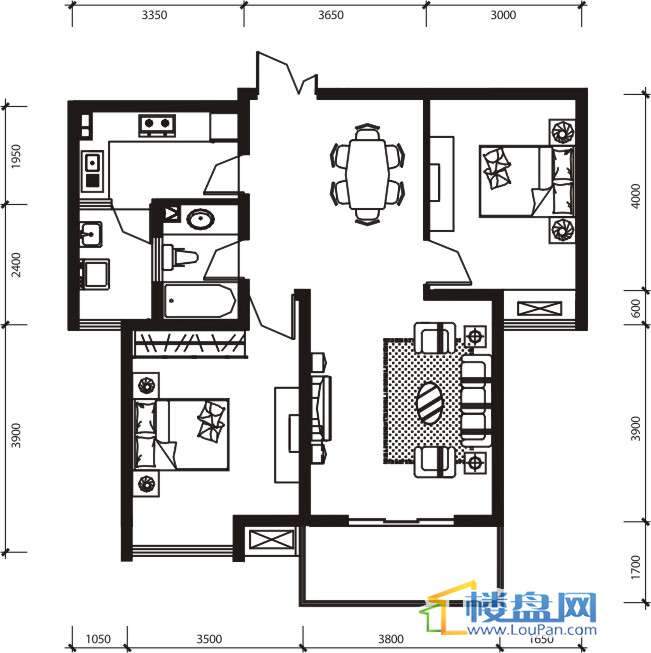 西安易道郡 玫瑰公馆2室2厅1卫户型图-西安楼盘网