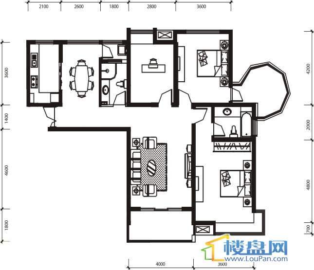 西安易道郡 玫瑰公馆2室2厅1卫户型图-西安楼盘网