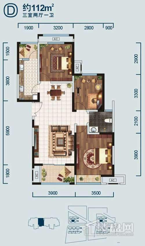 西安金泰·新理城 3室2厅1卫户型图-西安楼盘网