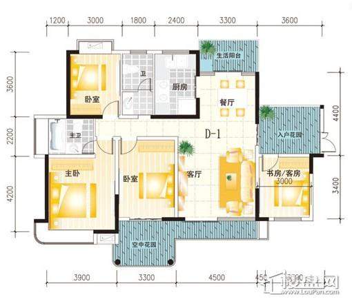 株洲学府港湾二期3室2厅2卫户型图-株洲楼盘网