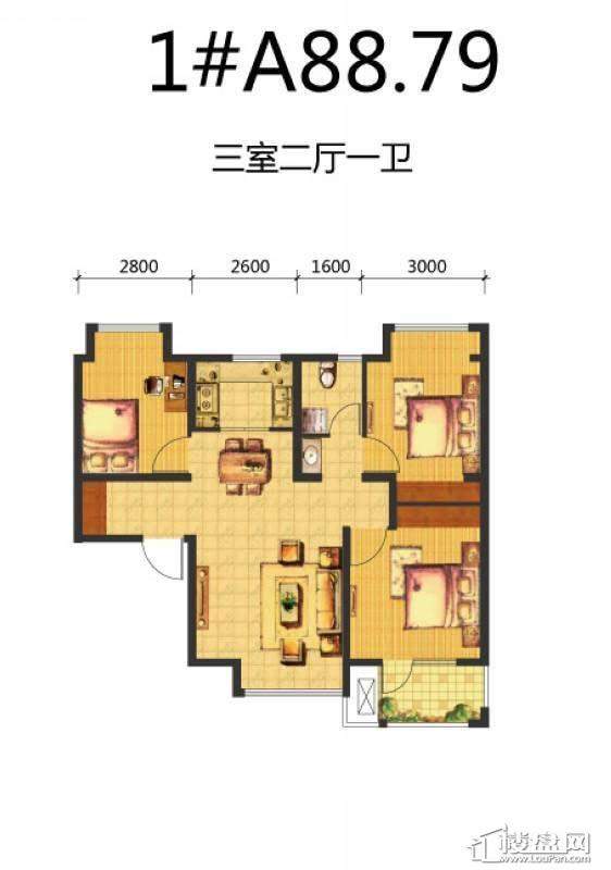 荣盛·锦绣天地1#a户型图3室2厅1卫