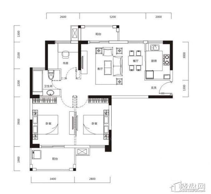 武汉统建天成美雅3室2厅2卫户型图-武汉楼盘网