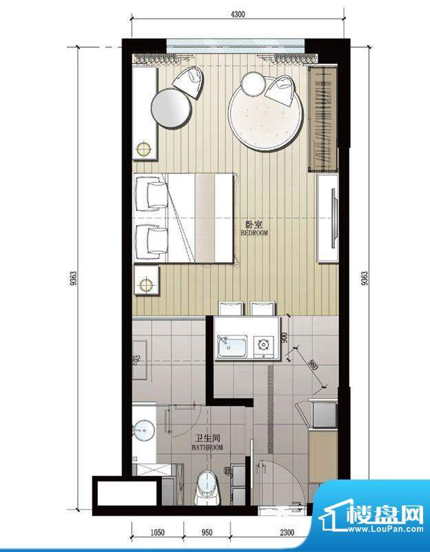 晋合公寓3#b户型 1室面积:51.00平米