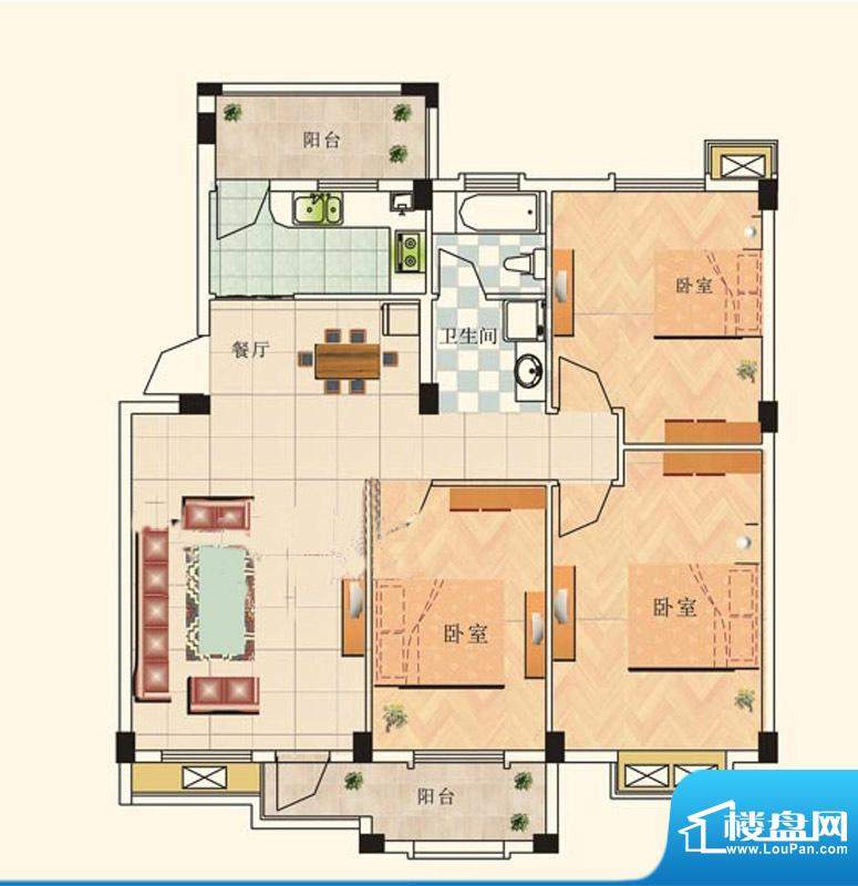 合肥新慧金水岸3室2厅1卫户型图-合肥楼盘网