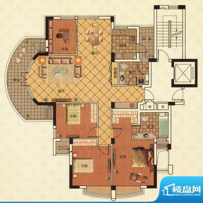 绿城蔚蓝公寓绿城蔚蓝公寓c3户型面积:155.00m平米户型图-舟山楼盘网