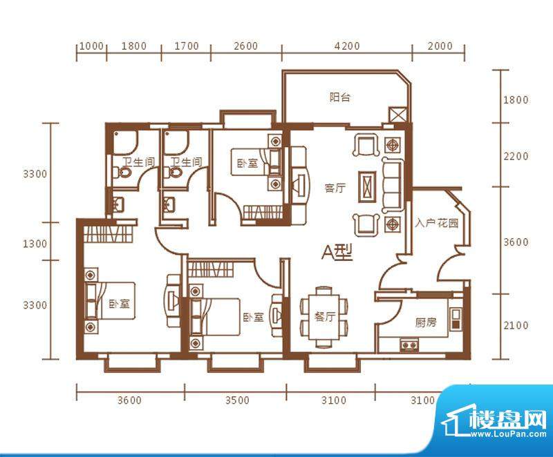 北海盛世华庭2室1厅1卫户型图-北海楼盘网