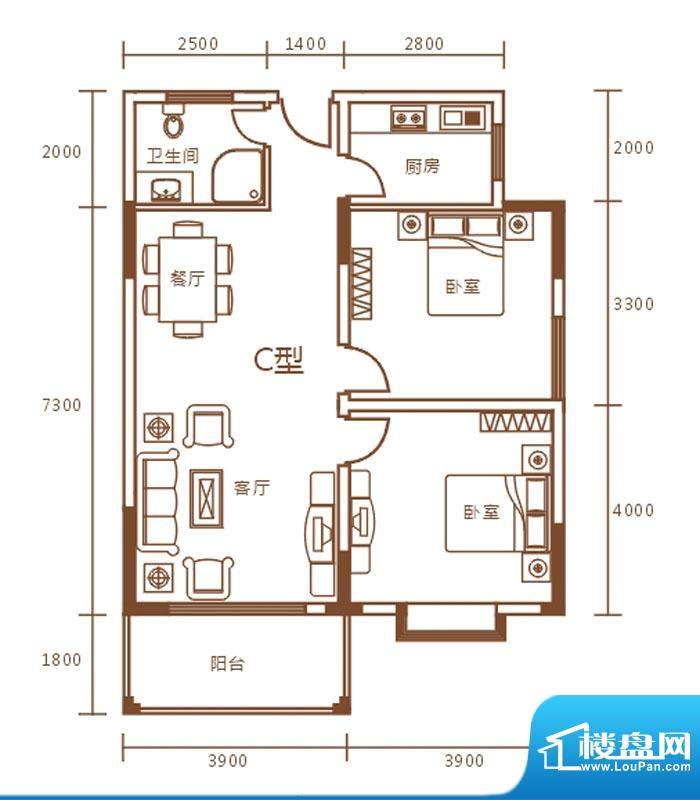 北海盛世华庭2室1厅1卫户型图-北海楼盘网