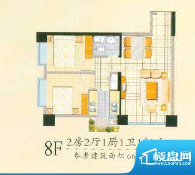 天骄北麓8f户型 2室面积:66.80平米