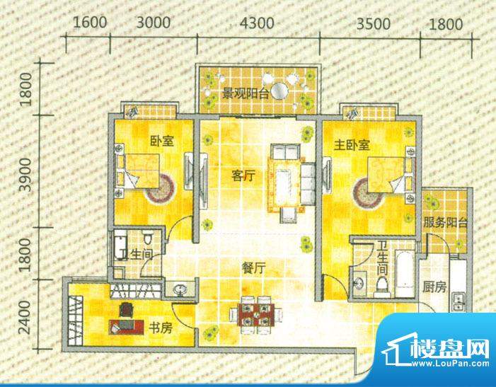翡翠湾翡翠湾g户型 3室2厅面积:120.97平米