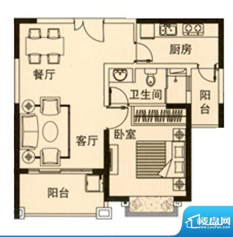 维罗纳贵都89#02室户型图 1室1面积:65.85平米