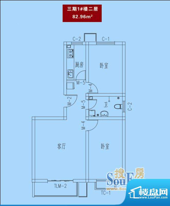 永兴家园三期1号楼二居户型图 面积:82.96平米