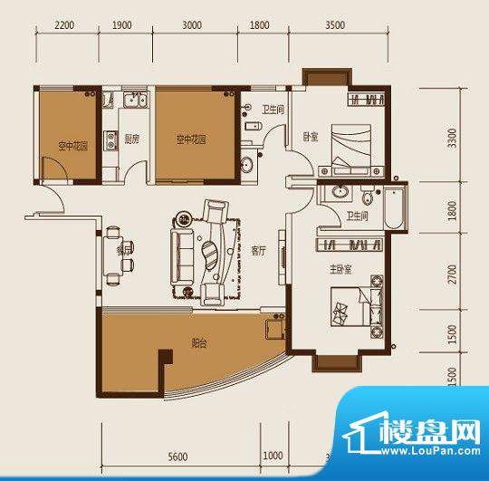凯旋城户型图b3户型图 2室2厅2面积:118.72平米
