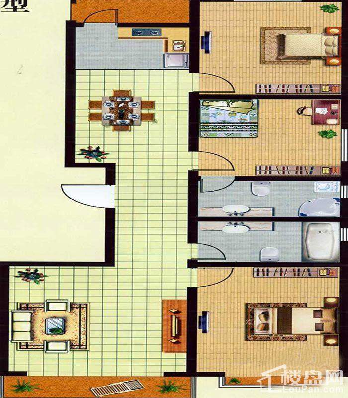 呼和浩特盛世华庭3室2厅2卫户型图-呼和浩特楼盘网