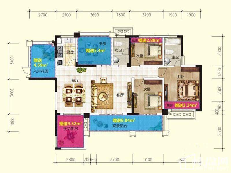 长沙小区 宁乡市小区 金色夏威夷  户型:4室2厅2卫 面积:113.