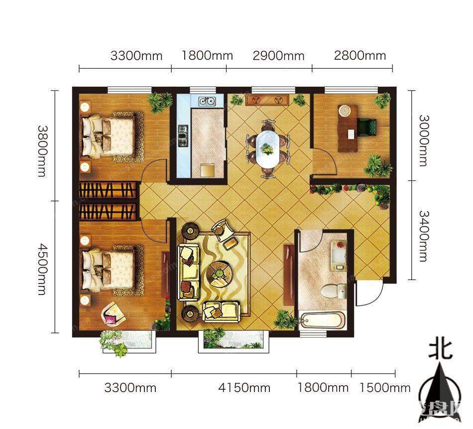 乌鲁木齐香缇美地3室2厅1卫户型图-乌鲁木齐楼盘网