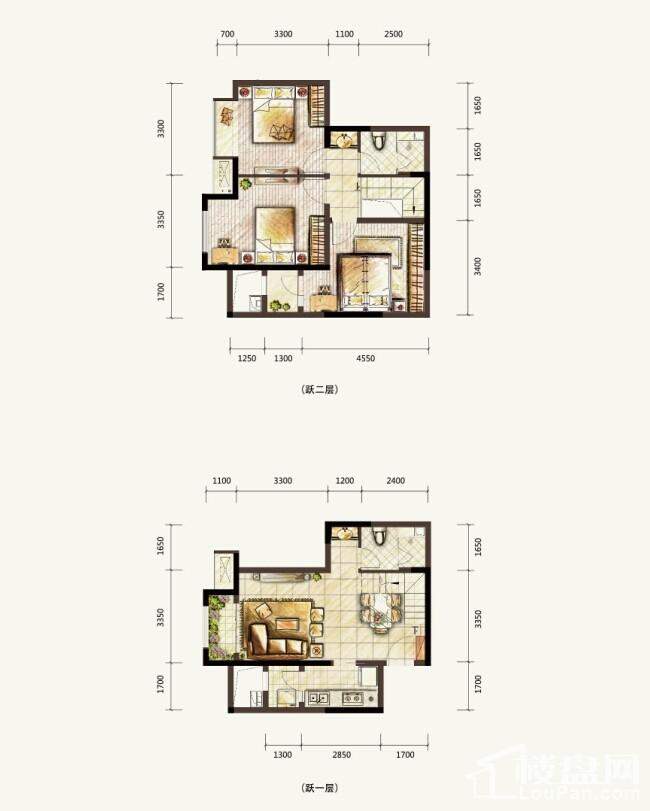 翰江跃层d户型 3室2厅2卫92㎡