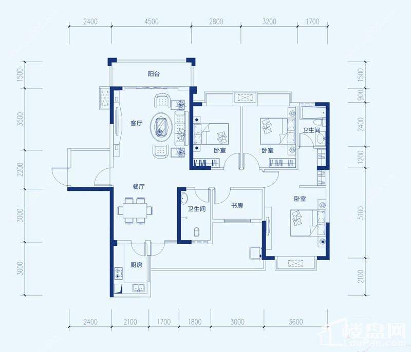 南宁玫瑰园幸福湾4室2厅2卫户型图-南宁楼盘网