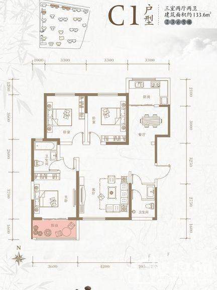 西安西江月3室2厅2卫户型图-西安楼盘网