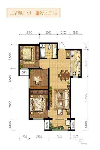 西安融创天朗南长安街壹号3室2厅1卫户型图-西安楼盘网